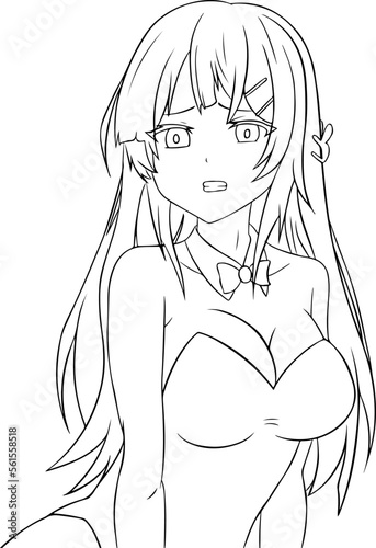 Hot anime girl lineart drawing