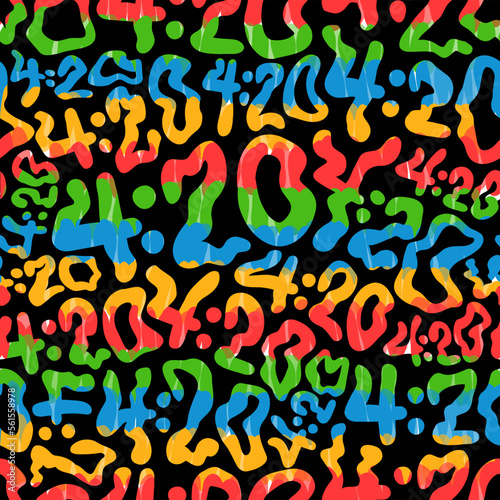 420,tie dye seamless pattern background.Vector tie dye cartoon illustration.60s style,hippie,weed,marijuana,420 seamless pattern art