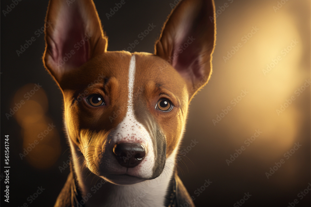 Dog Portrait, Cutest Basenji puppy, dramatic light, studio photo, AI Illustration