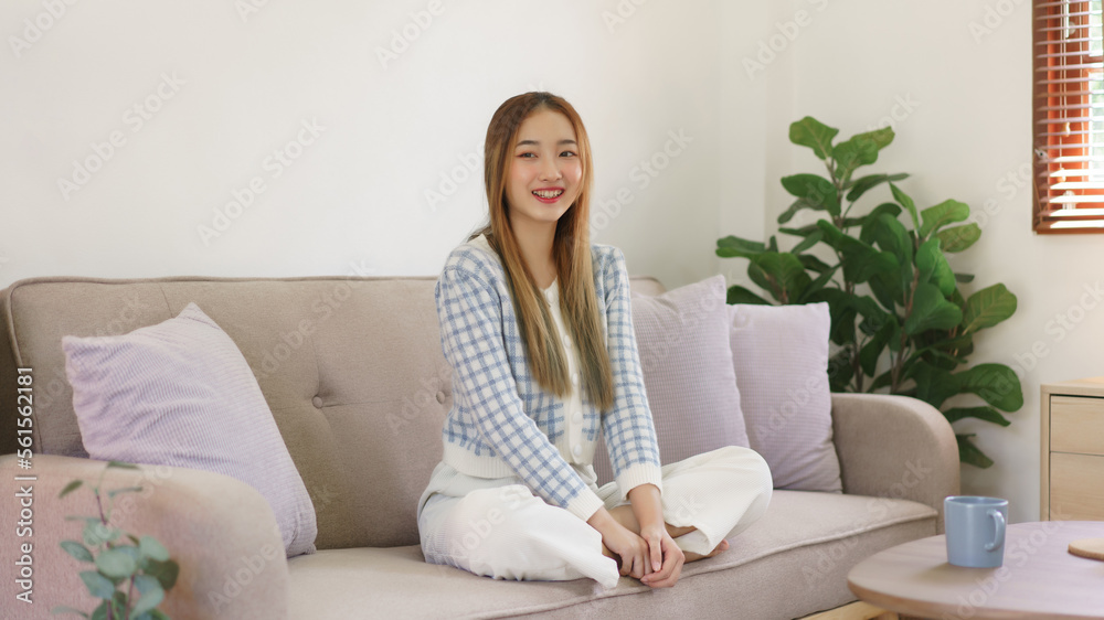 Leisure time concept, Women are sitting on comfortable couch to spending relax time with happiness Leisure time concept, Women are sitting on comfortable couch to spending relax time with happiness