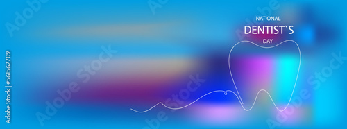  tooth continuous line art. National dentist day poster, flyer.Vector doodle cartoon illustration.