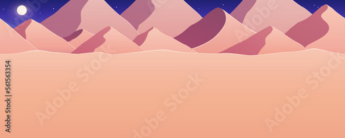 砂漠の風景イラスト_夜_横スクロールゲームの背景_シームレス