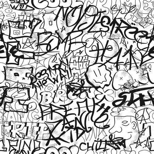 Graffiti seamless pattern wallpaper art.Vector graphic background illustration.Graffiti lettering,urban art seamless pattern wallpaper print concept