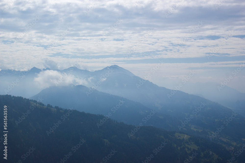 Landscape of Lienz Dolomites in Austria. Road and panorama of massive Alpine mountains Landscape of Lienz Dolomites in Austria. Road and panorama of massive Alpine mountains