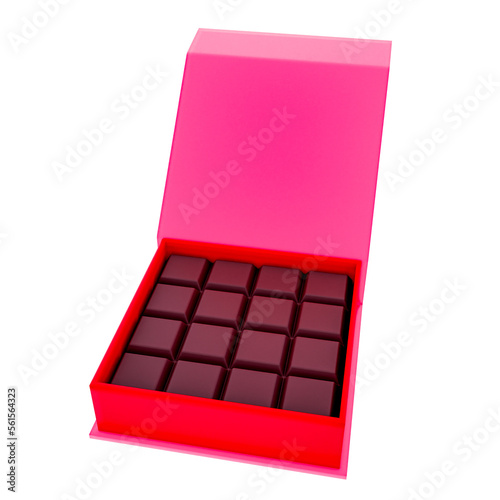 3D Boxed Chocolates in Red Render Valentine's elements PNG