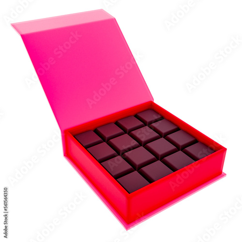 3D Boxed Chocolates in Red Render Valentine's elements PNG