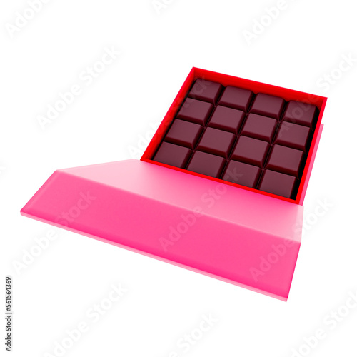 3D Boxed Chocolates in Red Render Valentine's elements PNG