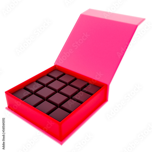 3D Boxed Chocolates in Red Render Valentine's elements PNG