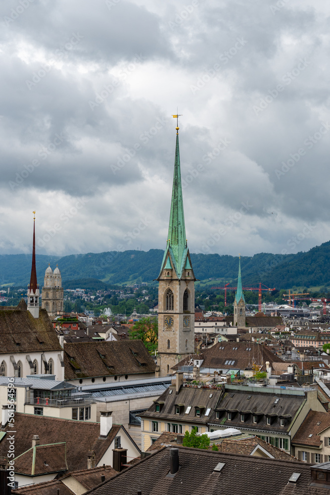 Zentralbibliothek tower and the cityscape of Zurich