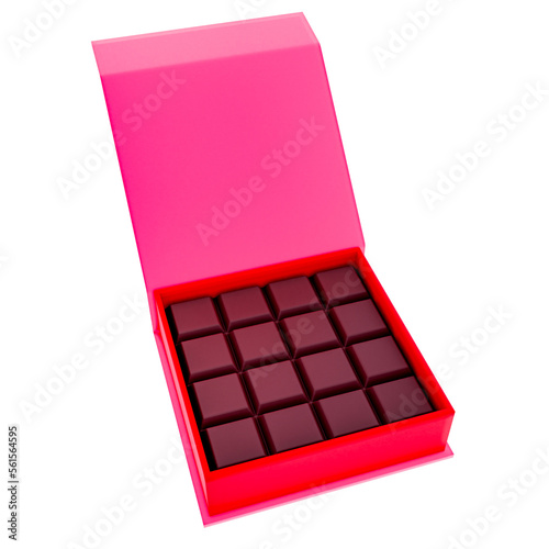 3D Boxed Chocolates in Red Render Valentine's elements PNG