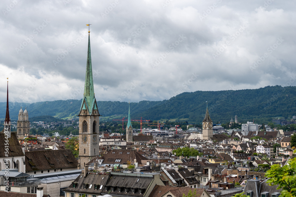 Cityscape of Zurich viewed from ETH on a cloudy day