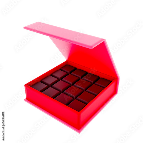 3D Boxed Chocolates in Red Render Valentine's elements PNG