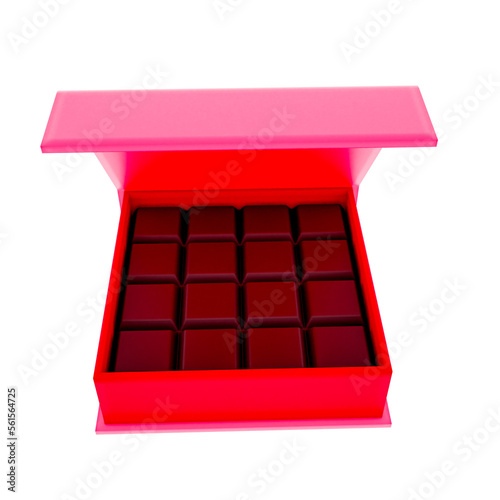 3D Boxed Chocolates in Red Render Valentine's elements PNG
