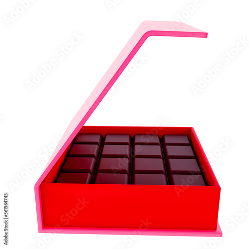 3D Boxed Chocolates in Red Render Valentine's elements PNG