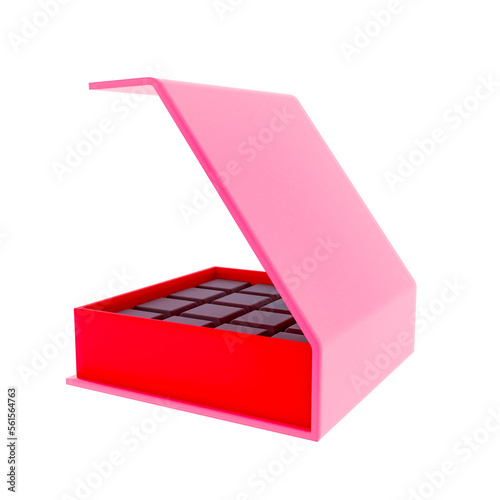 3D Boxed Chocolates in Red Render Valentine's elements PNG