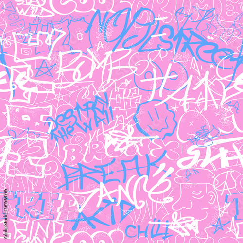 Graffiti seamless pattern wallpaper art.Vector graphic background illustration.Graffiti lettering,urban art seamless pattern wallpaper print concept