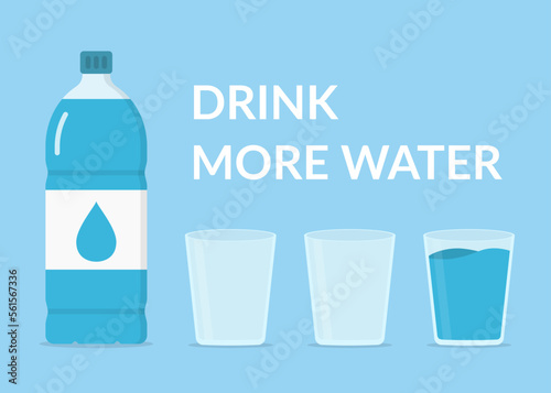 Drink more water concept with glass and water bottle