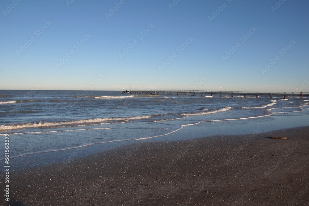 Italy, Emilia Romagna: Foreshortening of Rimini Beach in winter.