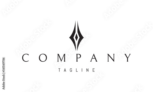 Vector logo on which an abstract image of an ink pen with a diamond in the middle.