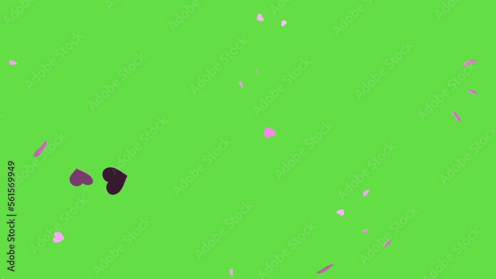 Explosion of pink hearts on green screen. Heart confetti. Festive effect for Valentine's Day. 3D animation Explosion of pink hearts on green screen. Heart confetti. Festive effect for Valentine's Day. 3D animation