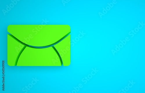 Green Mail and e-mail icon isolated on blue background. Envelope symbol e-mail. Email message sign. Minimalism concept. 3D render illustration photo