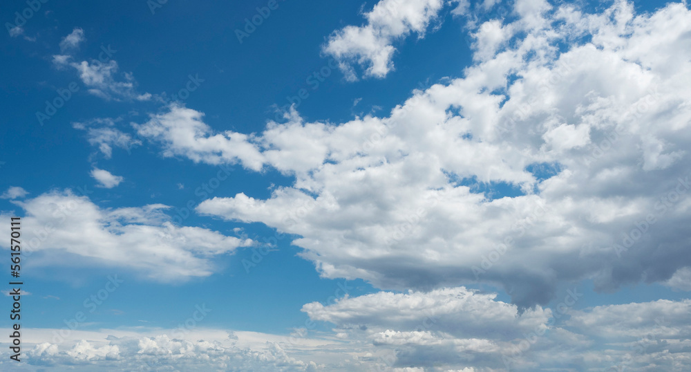 Obraz premium Dramatic cumulus clouds against bright, blue, summer sky.