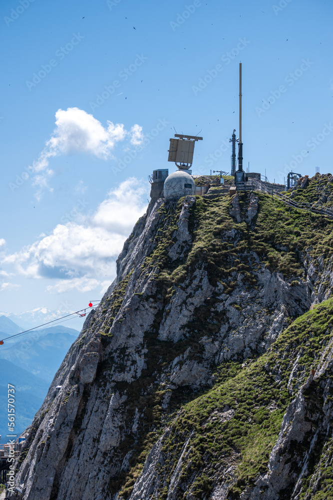 Fototapeta premium Radar atop a cliff on Mount Pilatus