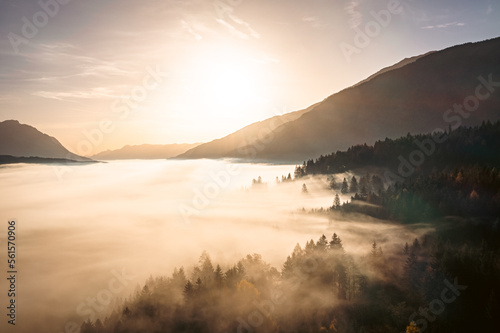 Moody clouds during autumn sunrise in Carinthia