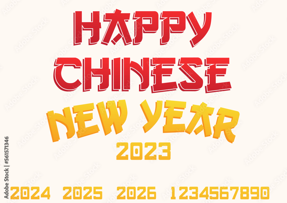 Fototapeta premium The text style is colored in gradients of red and yellow that reads Happy Chinese new year 2023