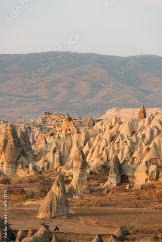 Obraz na płótnie Stunning Cappadocia landscape with the rock formations during a beautiful sunset. Red & Rose Valley, Cappadocia, central Anatolia, Turkey w salonie