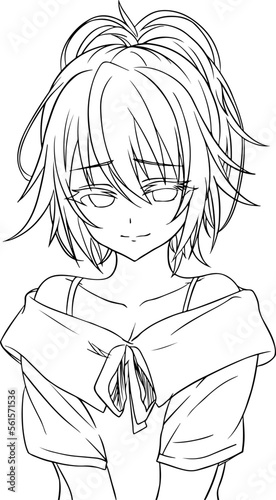 Anime girl drawing. sketch of manga girl hot anime girl lineart drawing