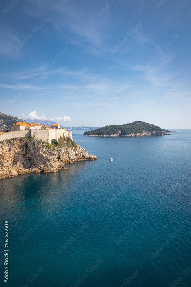 Walls of Dubrovnik cliffs captured on a sunny day. Dubrovnik, Croatia, Europe.