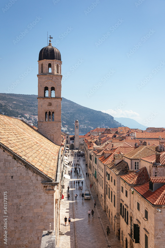 The main street of Dubrovnik's old town Stradun captured from above. Dubrovnik, Croatia, Europe.