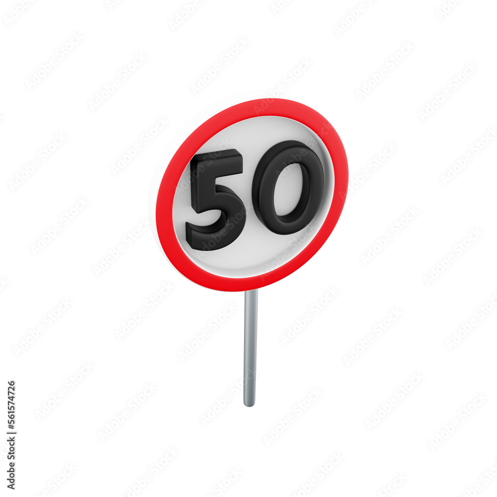 3d render Road sign in speed limit at 50 km h. 3d rendering speed limit ...