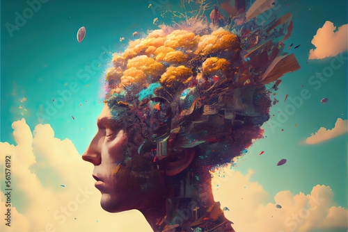 Fototapeta Generative AI illustration of annual collective mind concept art, exploding mind