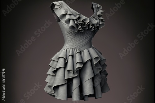 knee-length ruffled gray casual dress (bridesmaid dress) photo