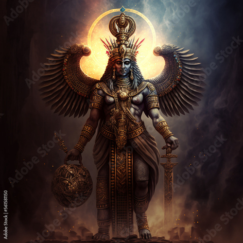 Ancient Sumerian mythology. Ashu,ancient Sumerian mythological god. Created with Generative AI technology.