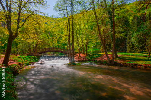 A bridge over the river in Vrelo Bosne park in Bosnia Herzegovina photo