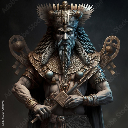 Ancient Sumerian mythology. Enki,ancient Sumerian mythological god. Created with Generative AI technology. photo