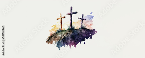 Fotografie, Tablou Good Friday - Crossen On Mount Calvary- Watercolour (Generative Art)