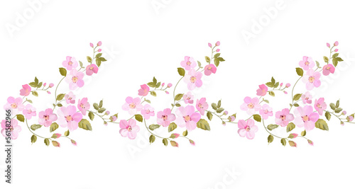 elegant floral seamless border with pink flowers