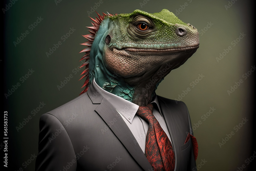 Portrait of a Dinosaur dressed in a formal business suit,  generative ai
