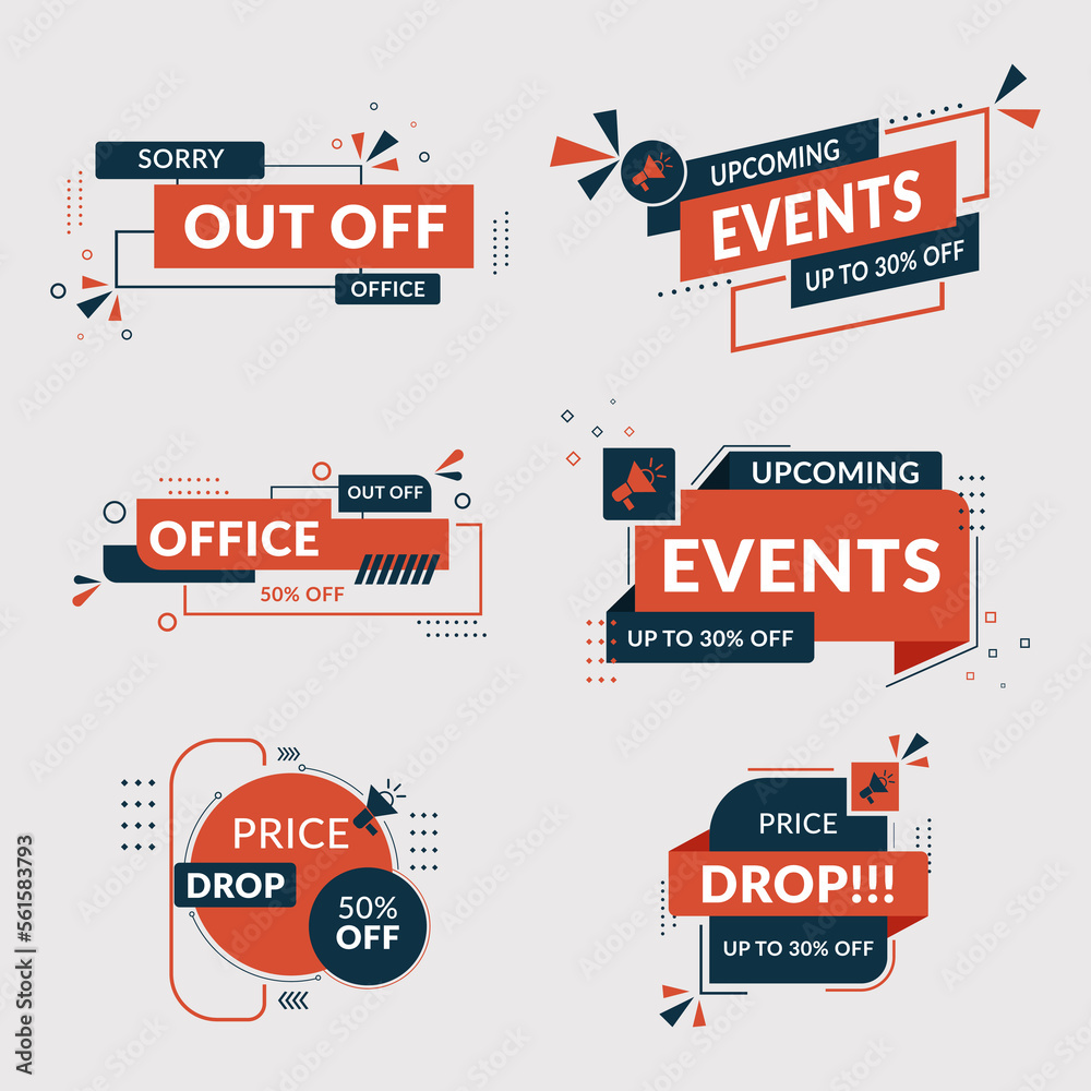 Obraz premium Sale tags collection. Special offer, big sale, discount, best price, mega sale banner set. Flash deal badges. Vector