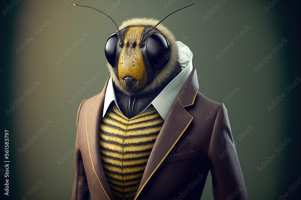 portrait of a bee dressed in a formal business suit, generative ai - obrazy, fototapety, plakaty 