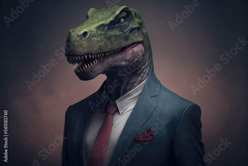portrait of a dinosaur dressed in a formal business suit, generative ai © Rawf8