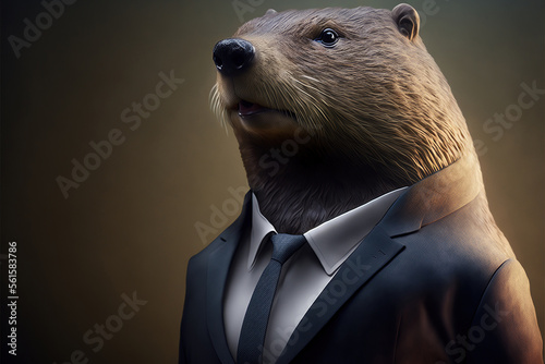 portrait of a beaver dressed in a formal business suit, generative ai photo