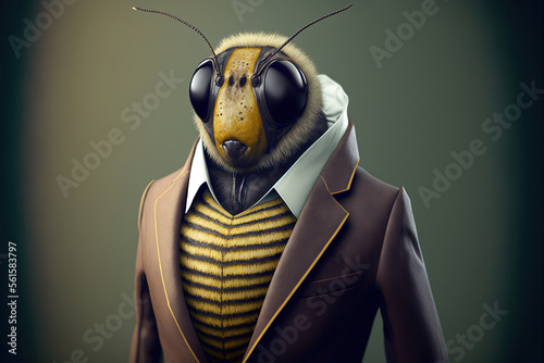 Billede på lærred portrait of a bee dressed in a formal business suit, generative ai