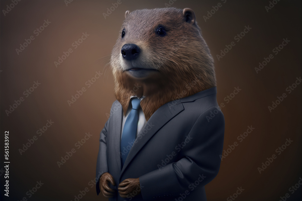 portrait of a beaver dressed in a formal business suit, generative ai - obrazy, fototapety, plakaty 