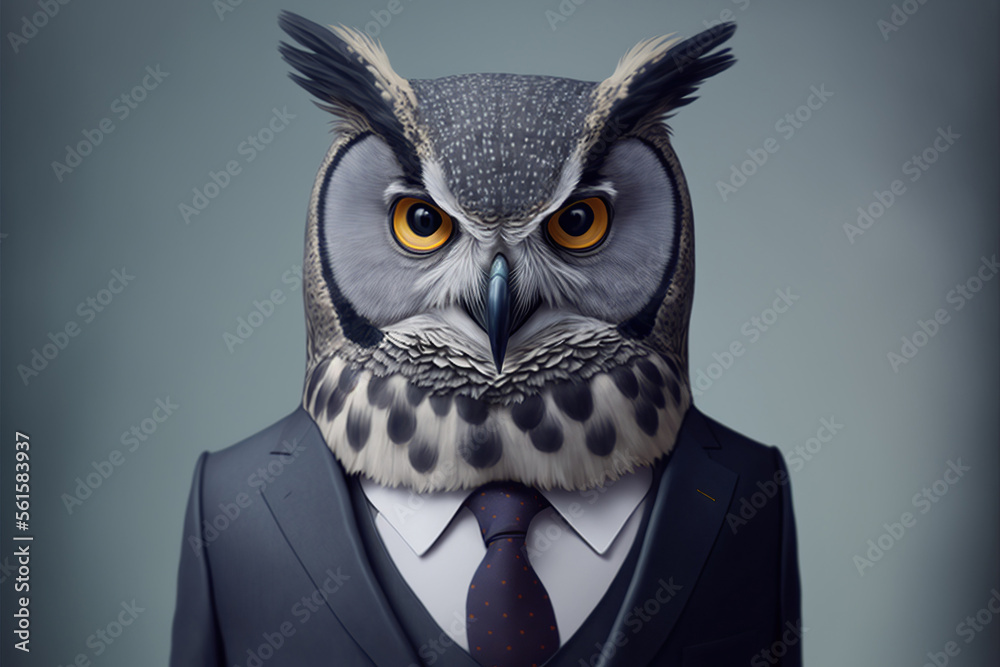 portrait of an owl dressed in a formal business suit, generative ai - obrazy, fototapety, plakaty 