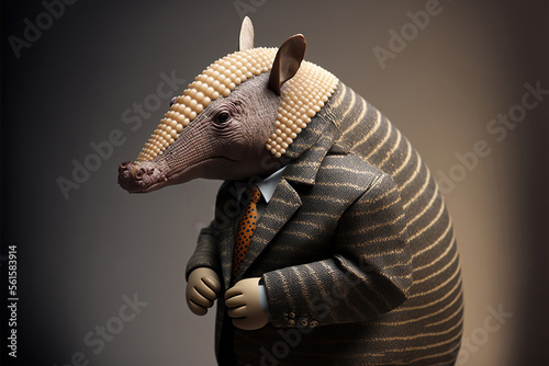 Portrait of a Armadillo dressed in a formal business suit,  generative ai photo